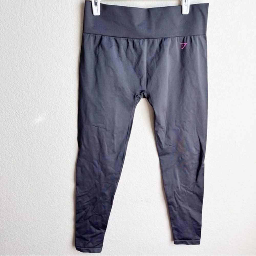 Gym Shark dark gray leggings with pink lettering size medium